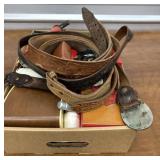Vintage toiletries, razors, belts, cologne,