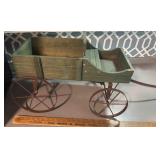 Green Wooden Child Pull Wagon, Rustic Farmhouse,