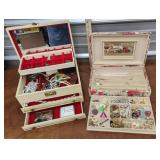 2 Jewelry Boxes With Costume Jewelry Compacts