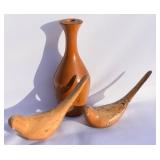 Vintage Myrtlewood Carved Birds & Vase