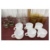 Mugs and juice glasses - Amber, milk glass