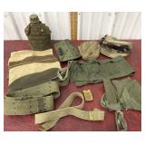 Military hats, canteen, belts etc