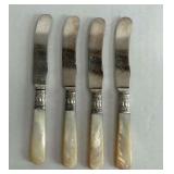 4 Mother of Pearl Sterling Band Butter Knifes