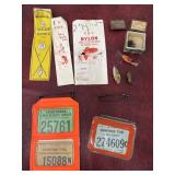 Vintage fishing lures, hunting tags etc