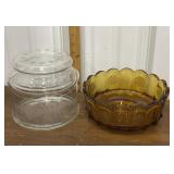 Fostoria Amber Coin Glass Bowl, patriotic lidded