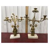2 Mental Luster Candelabras Marble Bases  *1 Has