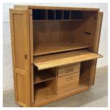 Oak Computer Cabinet w/ bifold doors 48/24/58