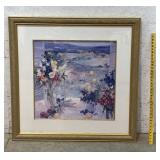 Large Floral Print w/ gold frame- signed Stevens