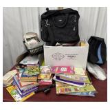 Craft supplies, puzzle books, computer bag,