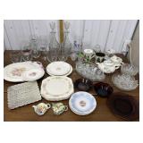 Assorted plates, glasses, decanters etc