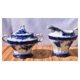 Henry Alcock Touraine Flow Blue Covered Sugar &
