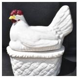 Large Pottery Hen on Nest. Vintage