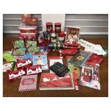 Big bag of Christmas cards, ribbons, bows, gift