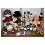Christmas decorations- snowmen, ceramic tree,