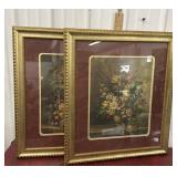 2 Floral Print Gold Gilded Frames Approx. 28x32