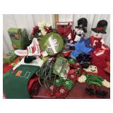 Christmas decor, stockings, snowmen sitters,