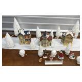 Lighted Christmas Houses, trees, porcelain people