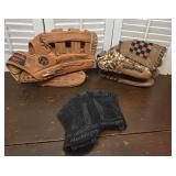 2 Baseball Gloves And Pair Of Harhinger Gloves