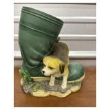 Adorable Puppy & Boot Planter/vase? Resin