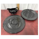 Fiestaware plate, gravy boat and divided plater