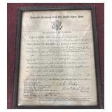 1919 Honorable discharge United States Army framed