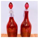 Pair of Red Etched Glass Decanters