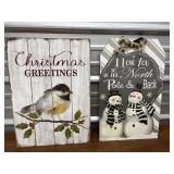 2 Christmas signs. Adorable snowman & chickadee