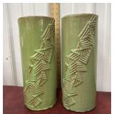 2 Green Studio Pottery Vases