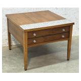 MCM 1 Drawer End Table w/ tile & wood top -
