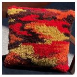 Mid Century Modern Shag Latch Hook Rug Pillow 14'