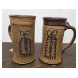 2 signed Lois? studio pottery mugs - NICE