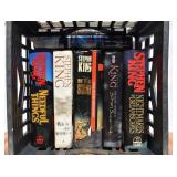 Crate of HC Stephen King Books (musty from