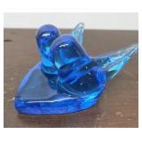 Double bluebird art glass paperweight