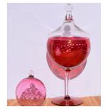 Lidded Red-Clear Tall Candy Dish & Pebbled Glass