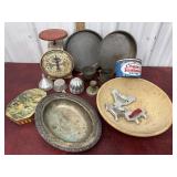 Wooden bowl, kitchen items, scale etcï¿½
