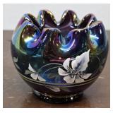 Artist signed Fenton amethyst carnival glass rose