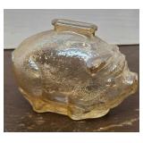 Vintage Piggy Bank Amber Iridescent Textured