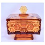 Fenton Amber Glass Lidded Bee Dish in Honeycomb
