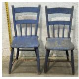Early Plank Seat Chairs w/ old blue paint