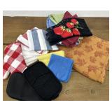 Assorted Kitchen towels. Fall tablecloth. Hot
