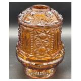 Vintage Indiana Glass amber fairy lamp in the