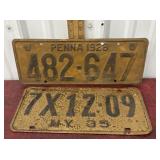 2 license plates 1928 and 1935