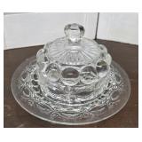 Mosser Glass butter dish - Eyewinker pattern