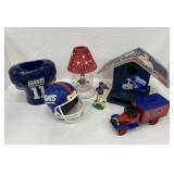 NY Giants items. Ertl banks. Tea light.