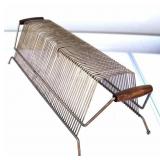 Mid Century Metal 60 Record Holder Rack w/ Teak