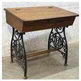 Early Oak & Cast Iron School Desk 30/24/30