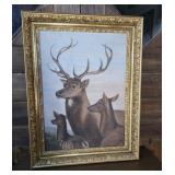 Early painting portrait of deer family on canvas