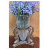 Vintage Brass Dolphin / Vase flower arrangement