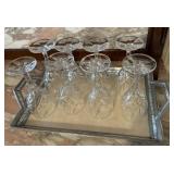8 pc heavy stemware on serving tray with shell
