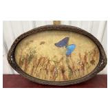 Woven tray dried floral and butterfly
